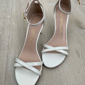Stuart Weitzman Lynette White Strappy Sandals